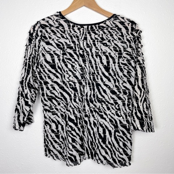 ELEMENTZ Sz. L sequined ruffle zebra stripe blouse w/ 3/4 sleeve | vibrant, ecc - Picture 2 of 8